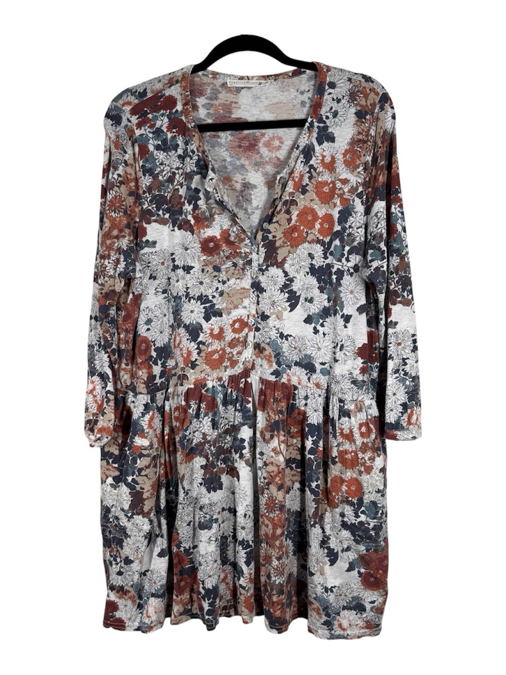 Peruvian Connection Women's Floral Long Sleeve Button Baby Doll Dress Size Large
